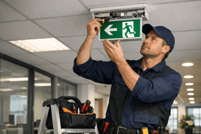 verplicht onderhoud aan noodverlichting in kantoorpand door monteur